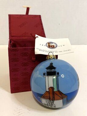 Inside Art Blown Glass Ornament Hand Painted Lighthouse St. Joseph, MI